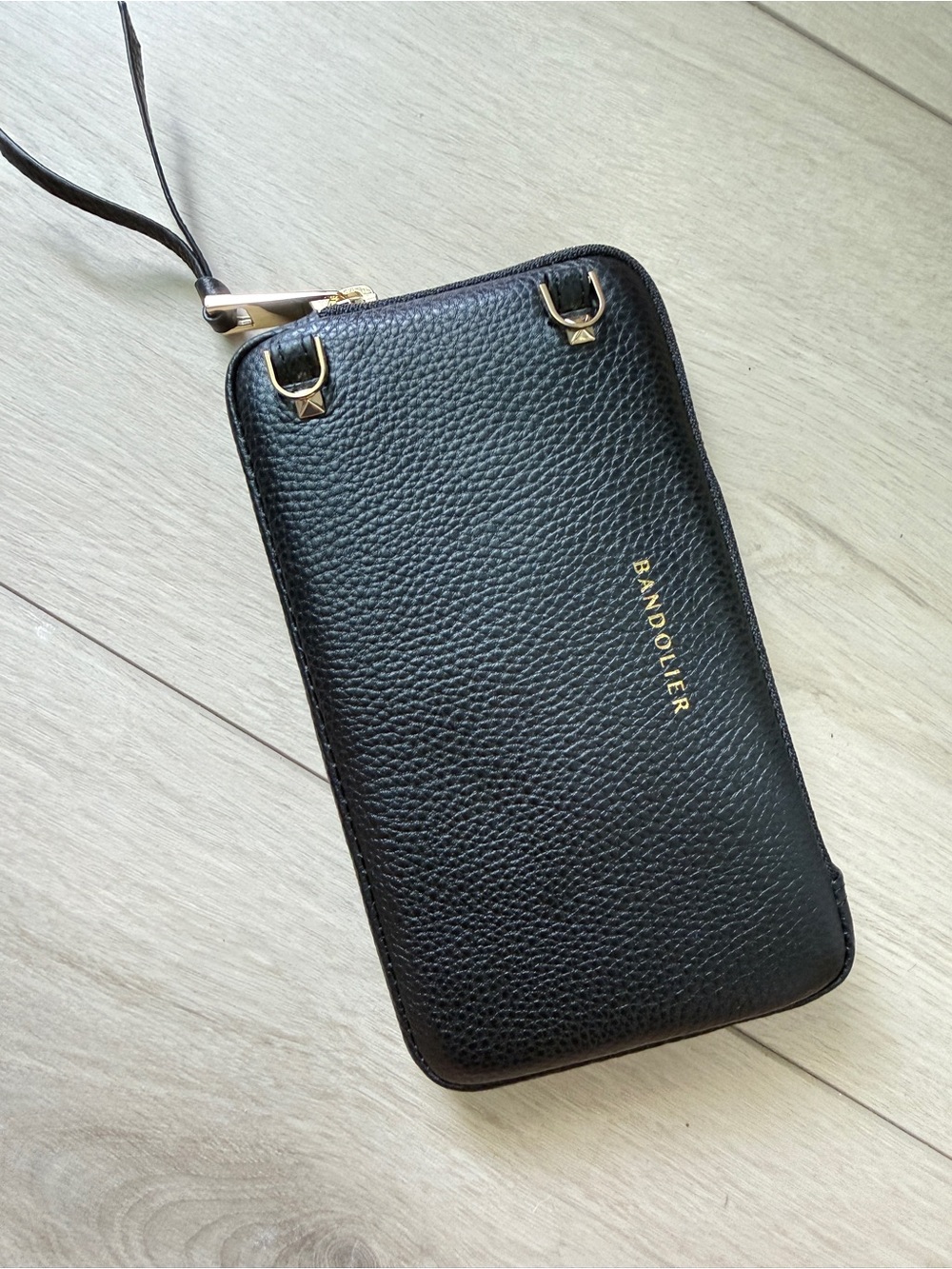 Brand New Bandolier Black Pebbled Leather Expanded Pouch